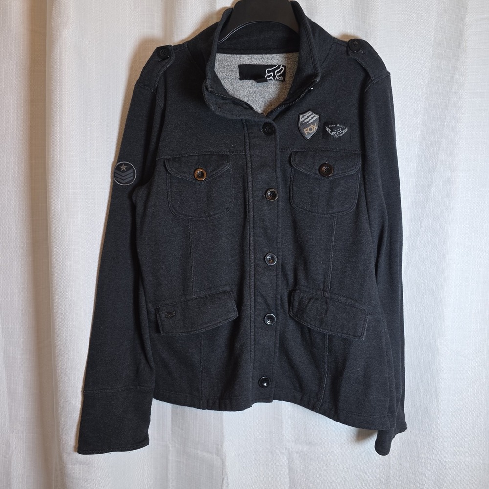 Fox Jacket Men Size XL Black Buttons Army Style Y2k Grunge